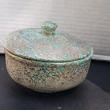 Vintage McCoy Brocade Pottery Blue Turquoise Splatter MCM  Lidded Trinket Bowl