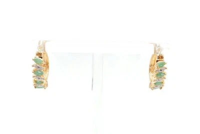 Pendientes tipo argolla Ross Simons chapados en oro plata de ley 925 diamantes esmeralda A1 Foto 1 de 4