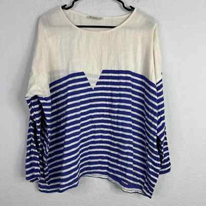Mes Demoiselles Shirt Womens Size 0 Blue Beige Striped Long Sleeve - Picture 1 of 7