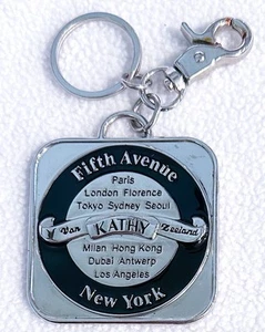 KATHY Van Zeeland Fifth Avenue NY Square Metal Keyring Key Chain Charm Clip On - Picture 1 of 5