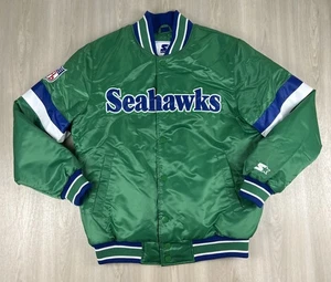 Seattle Seahawks Starter Green Throwback Satin Varsity Jacket Quilted Medium - Picture 1 of 9