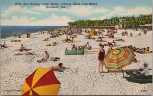 Lido Beach, Sarasota, FL - Sonne badet unter lauem Januarhimmel - Vintage Postkarte - Bild 1 von 2