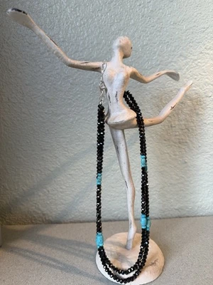 Collar de 2 hilos Mine Finds Jay King DTR espinela negra y turquesa + esterlina nuevo Foto 1 de 4