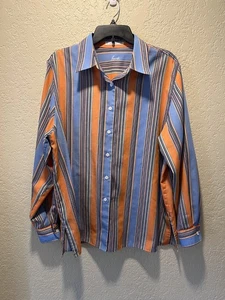 Foxcroft Damen Gr. 18 faltenfrei blau orange gestreift Knopfleiste Hemd Bluse - Bild 1 von 11