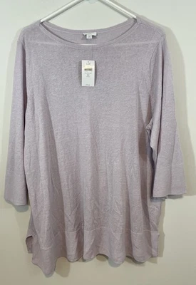J Jill NEW Sweater Womens sz 2X orchid 3/4 Slv Linen Blend tunic beachy coastal - Image 1 of 4