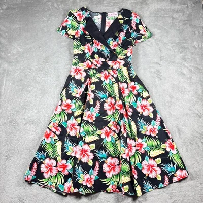 Belle Poque Floral Swing Dress S Retro Vintage Pinup Cottagecore Tropical - Image 1 of 4
