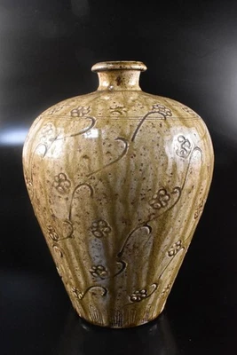 F788: XF Japonés Antiguo Seto-ware Esmalte Verde Florero Escultura FLORERO Ikebana Foto 1 de 4