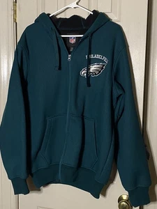 EAGLES HOODIE FULL ZIP Green Knit JACKET Black Fleece Lined Medium - Picture 1 of 9