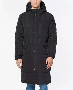 Vince Camuto langer gesteppter gefütterter Wandermantel Herren L/G schwarz Reißverschluss ~ - Bild 1 von 19