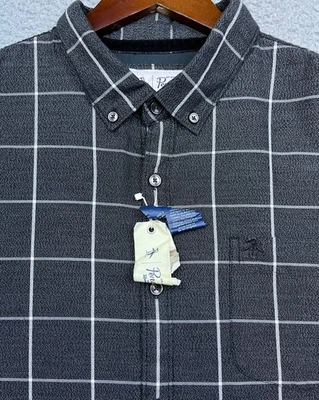 Camisa Original Pingüino Para Hombres 2XL Negra/Gris A Cuadros Abotonada Manga Larga Elastizada Foto 1 de 4