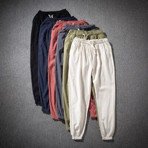 Men Cotton Linen Trouser Baggy Pants Harem Style Elastic Waist Loose Casual Long - Picture 1 of 14