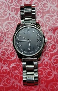 FMD Black & Chrome Large 43mm Quartz Analog Wrist Watch New Battery Runs Great - Picture 1 of 18
