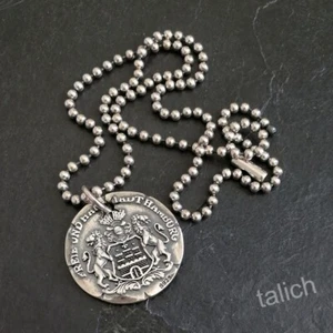 925 Sterling Silver Germany Coin Eagle Lion Double Sided Pendant 22" Necklace - Picture 1 of 7