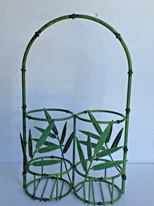 Bamboo Theme Double WINE BOTTLE/  CANDLE HOLDER Metal Caddy Stand In/Outdoor  - Picture 1 of 8