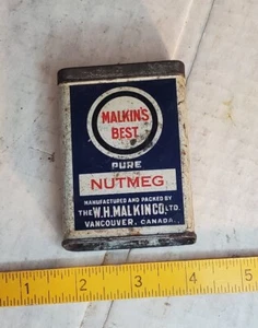 Malkin's Spice Tin Vintage Canada Rare Nutmeg White and blue small - Picture 1 of 8