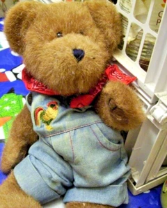 RETIRED Boyds Bear Retired Farmer TEDDY Bear Rooster Blue Overalls Red Bandana - Picture 1 of 1
