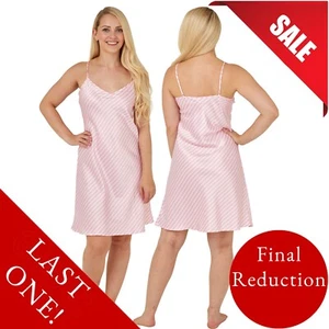 Pink Candy Stripe Sexy Mat Soft Satin Chemise Nightie Short Slip Size 20 22 - Picture 1 of 2