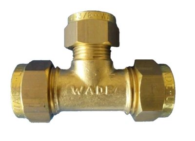 Brass Compression Joint Wade Universal Unequal Tee 1/2 - 1/2"- 3/8"" - Image 1 of 2