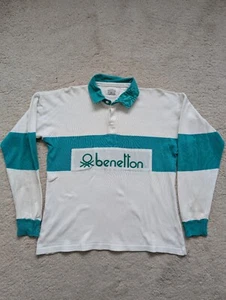 Vintage Benetton Green Rugby Shirt 46 Made In Italy (Fits Like M-L) - Picture 1 of 11