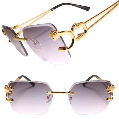 Luxury Look Rich Rimless Diamond Cut Gray Lens Hip Hop Clubbing Sunglasses - Image 1 of 3