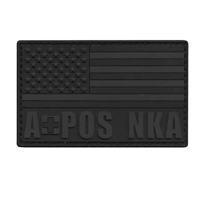 a+ A POS USA flag APOS blackout patriotic blood type NKA NKDA PVC patch - Image 1 of 2