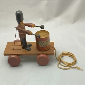 Vintage 1983 Louis Nichole Hand Painted Wooden Soldier Drummer Pull-along Toy - Picture 1 of 10