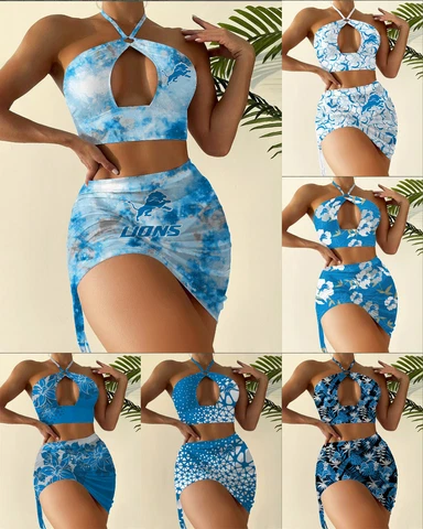 Detroit Lions Women's Bikini Set 2PCS Beach Halter Swimwear Sexy Swimsuit Gift Cover