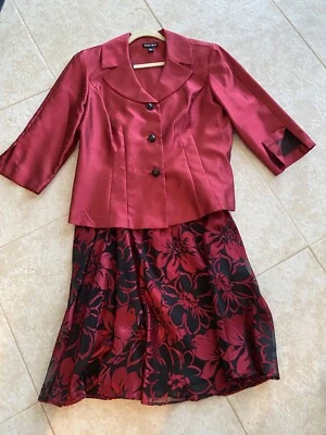 Chaqueta Blazer Falda Dana Kay Para Mujer Rojo Rubí/Negro 100% Poliéster 2 Piezas Talla 18 Foto 1 de 4