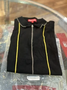 Black Supreme Pinstripe Hal Zip Polo DS Size Medium - Picture 1 of 4