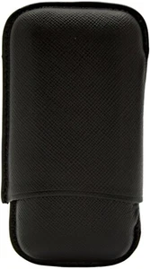 MARTIN WESS DANTE BLACK COWHIDE/ GOATSKIN LEATHER 2 SHORT ROBUSTO CIGAR CASE - Picture 1 of 3