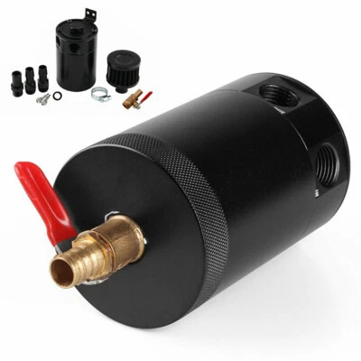 Aluminum Oil Catch Can Kit Tank Reservoir W/Drain Valve Breather Baffle 2-Port - Image 1 of 4