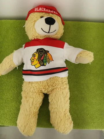 NHL Chicago BLACKHAWKS Hockey Plush Stuffed Animal Bear W helmet and jersey 14" Cover