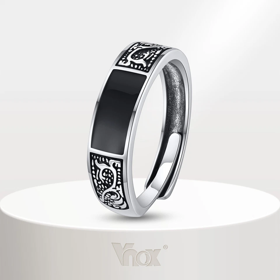 Anillos Vnox Retro Unisex Monograma Rectángulo Esmalte Negro, Anillo Apilable Nudillos Foto 1 de 4
