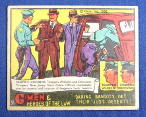 1936 Gum G-Men & Heroes of The Law - #9 "Daring Bandits..." - VG++ Condition