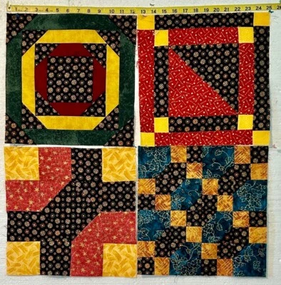 5-12.5" quilt sampler blocks plus matching fabric w/metallic accents / make more - Image 1 of 4