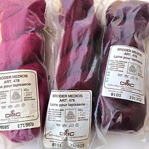 3 HKS VINTAGE DMC BRODER MEDICIS VIRGIN WOOL THREAD 623 YDS EA: GARNET + BM - Picture 1 of 1