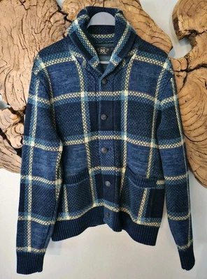 Ralph Lauren Doble RL RRL Para hombres Jacquard Cuadros Chal Cuello Suéter Cárdigan Foto 1 de 4