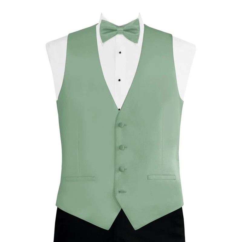 Modern Solid Twill Tuxedo Vest and Bow Tie in Shades of Green - Image 1 of 1
