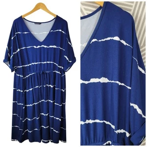 Bloomchic Size 22-24 Blue White Striped V-Neck Shirt Dress Navy Casual Pullover - Picture 1 of 8