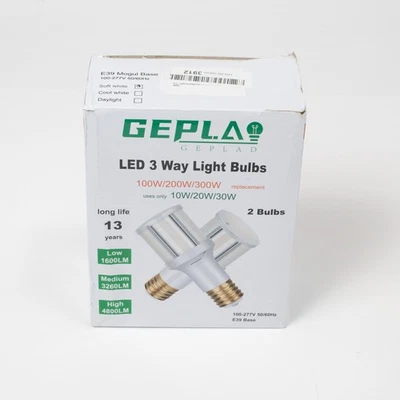 GEPLAD LED 3-Way Light Bulbs 2 Pack E39 Mogul 100/200/300W Equivalent 10/20/30W - Image 1 of 4