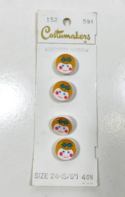 Vintage Costumakers Little Girl Buttons x 4 Pieces Shank Buttons 5/8" Card B65 - Image 1 of 4
