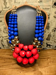 Leetal Kalmanson signierte mehrstrangige Perlen Halskette Kobaltblau, Rot und Gold - Bild 1 von 3