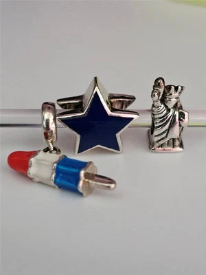 Chamilia EE. UU. PALETA PATRIÓTICA ESTRELLA ESTATUA DE LA LIBERTAD Cuentas Esterlina con Pulsera Foto 1 de 4