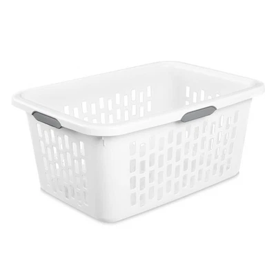 2 Bushel Large Plastic Laundry Basket with 4 Comfort Grip Handles, White - Image 1 of 4