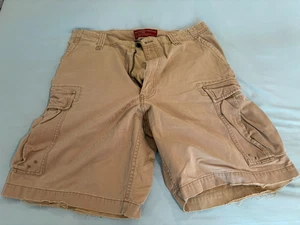 Abercrombie & Fitch Cargo Shorts Mens 36 Khaki Tan Zip Up Drawstring, Vintage - Picture 1 of 2