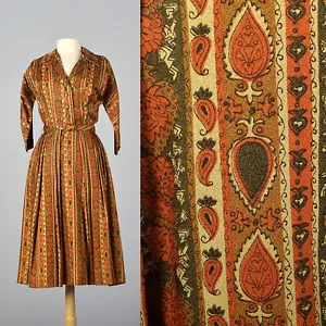 XS 1960s Orange Green Shirtwaist Dress Thanksgiving Outfit Button Front 60s VTG - Picture 1 of 11