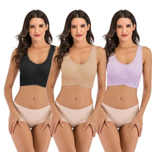 Lingerie Lace Bra Cross Front Side Buckle Push Up Sports Bralette Underwear S-XL - Picture 1 of 18