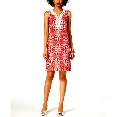 Vestido recto Charter Club para mujer bordado cuello dividido talla regular-S Foto 1 de 4