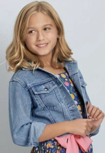 American Girl - blaue KINDERJEANSJACKE - Größe M 10/12 - Blumen bestickt - neu mit Etikett - Bild 1 von 6