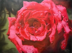 Noah Elias LOVE EASY TEARS Hand Signed Giclee on Canvas RED ROSE Art 27" x 36" - Picture 1 of 7